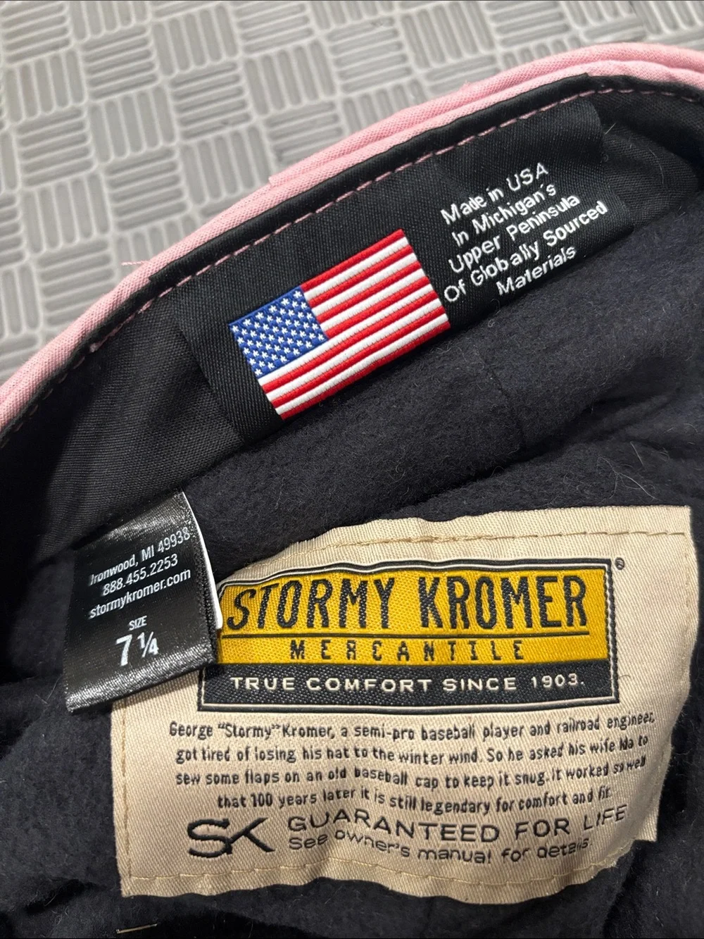 Wool Blend Gray Cap with Pink Flower Accent